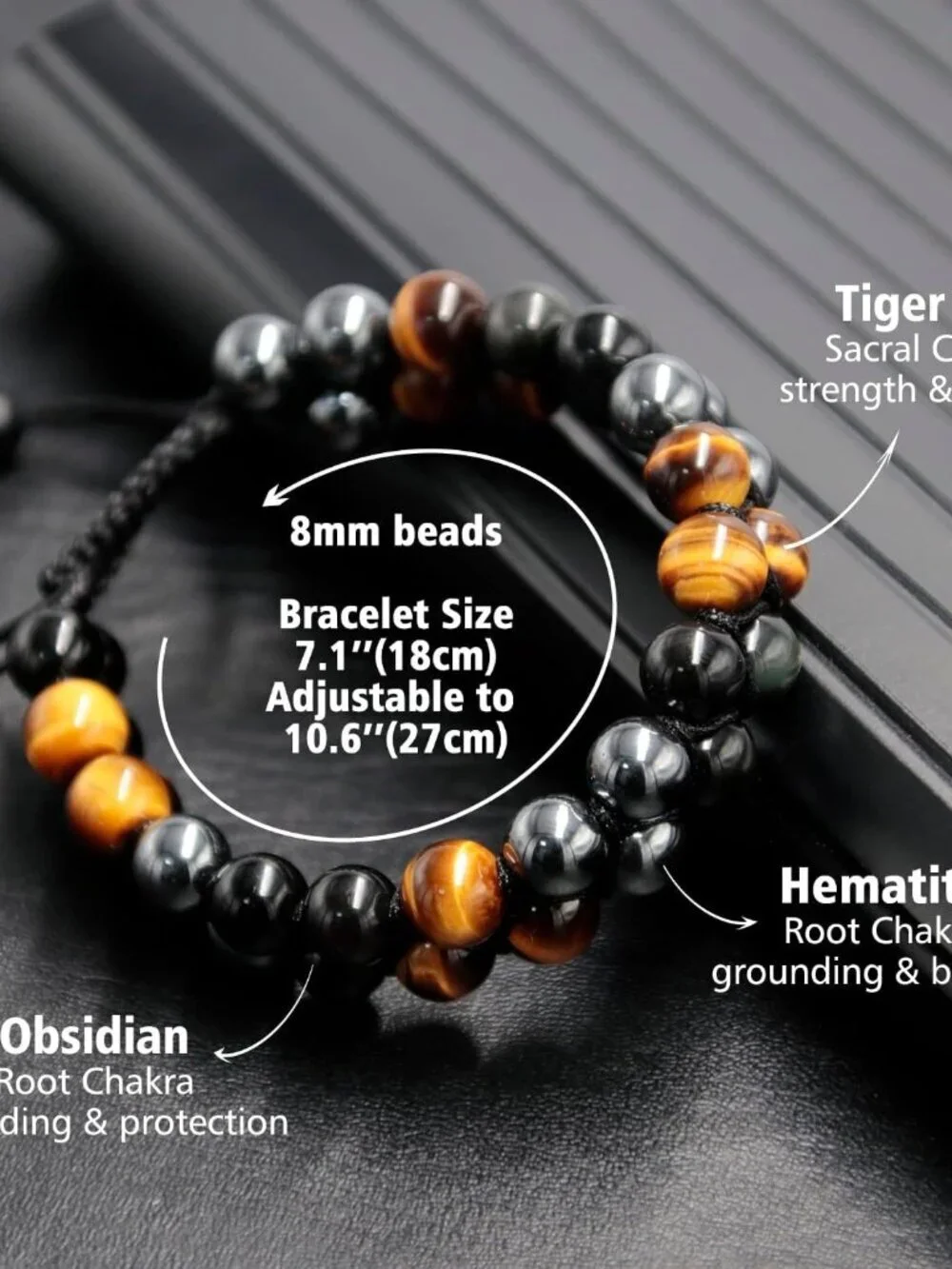 Tiger Eye Obsidian Hematite Protection Bracelet Dear Father Gift Adjustable